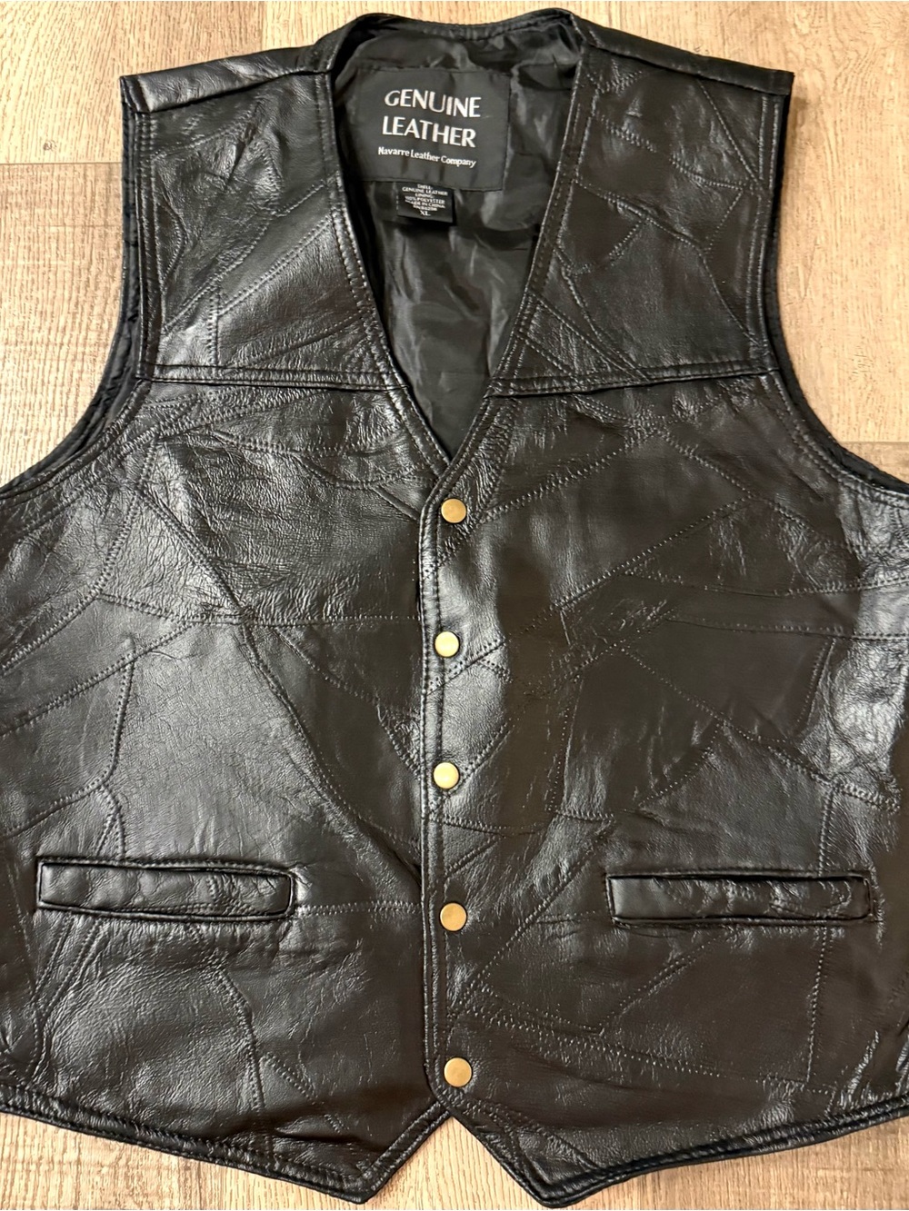 Vintage Genuine Leather Black Snap Front Vest XL
